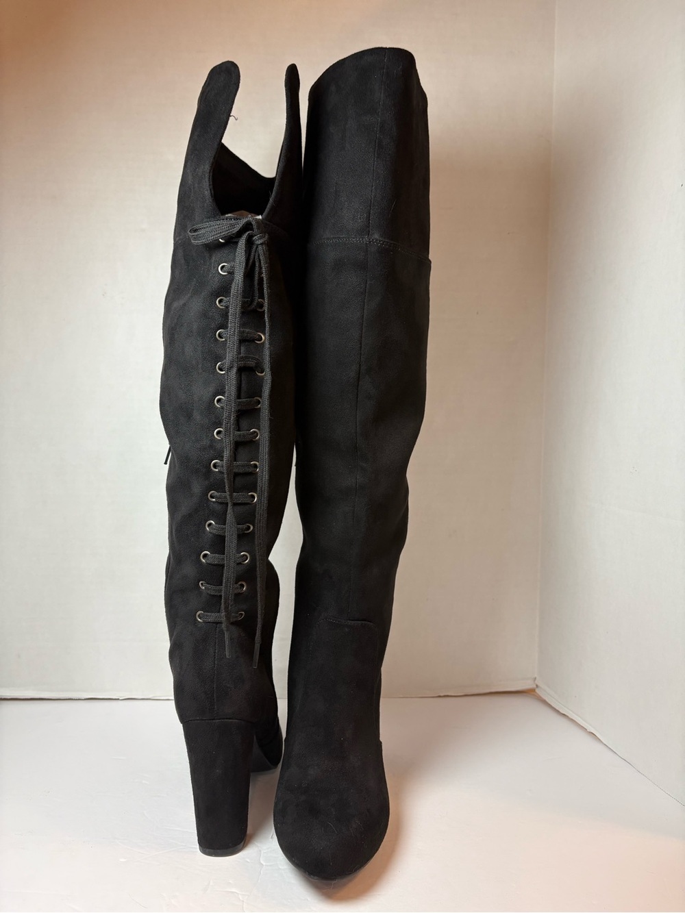 Seven Dials black faux suede back lace-up  over-the-knee boots size 9M NWOT
